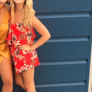 Red floral two piece set